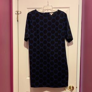 Blue with black polka dot short sleeve shift dress